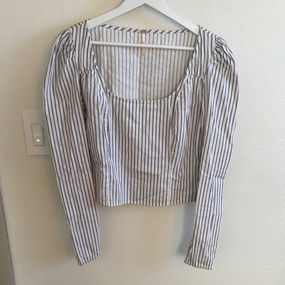Free People Striped Cropped Long Sleeve